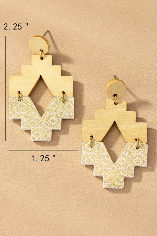 Wooden Color-Block Drop Earrings