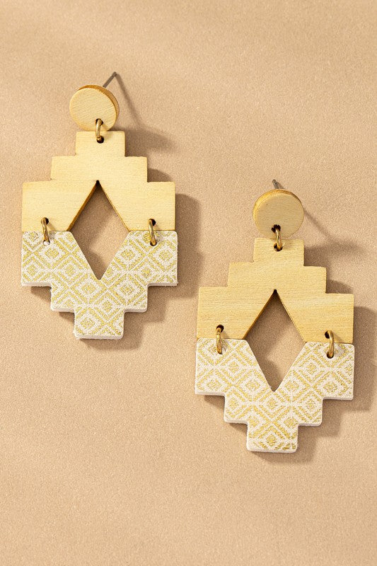 Wooden Color-Block Drop Earrings