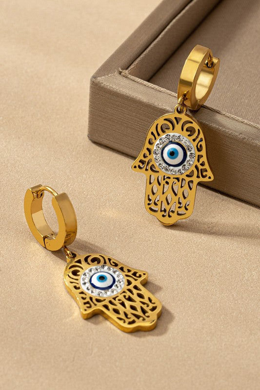 Evil Eye Dangle Hoop Earrings