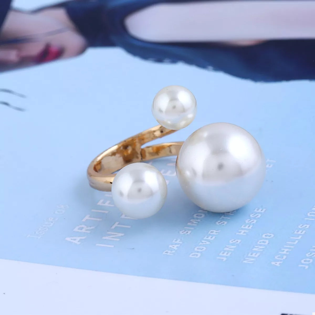 18K Gold-Plated Pearl Open Ring - alternate ring view