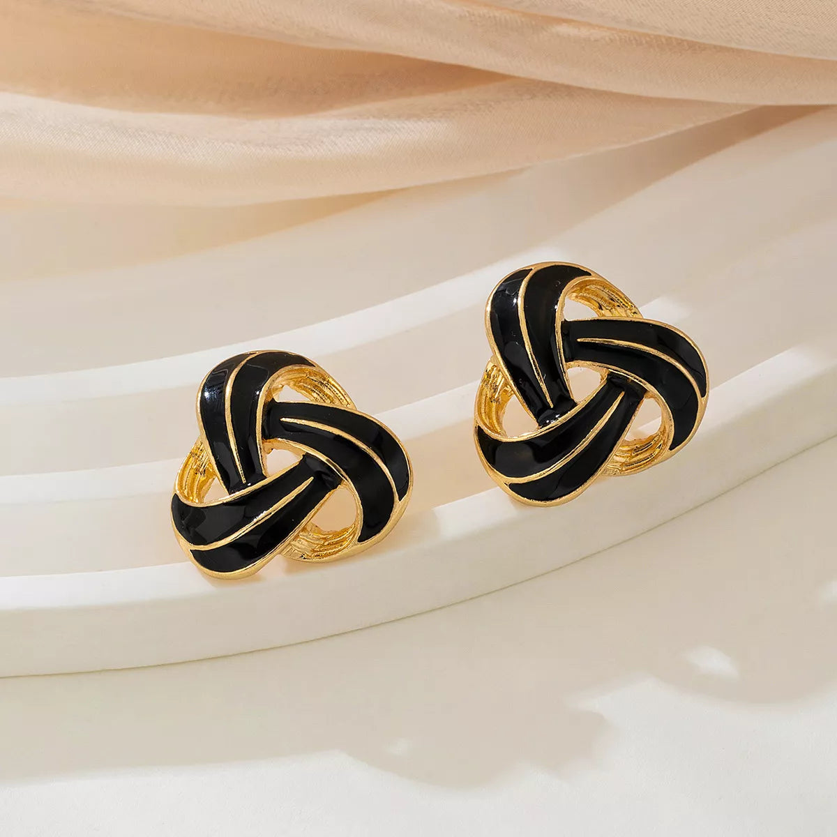 Twisted Knot Geometric Stud Earrings - alternate earring view