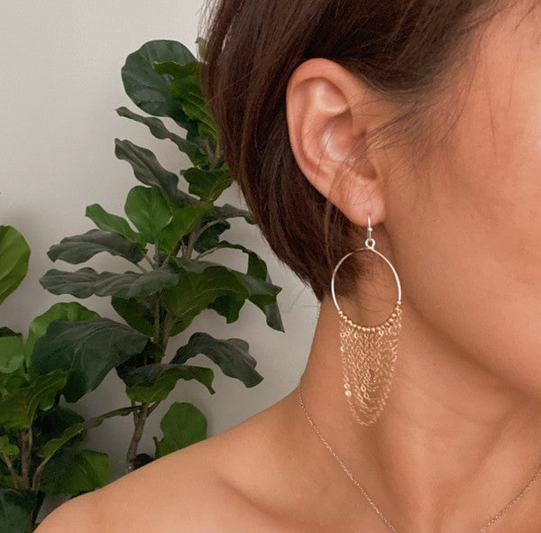 Chain Drape Drop Hoop Earrings