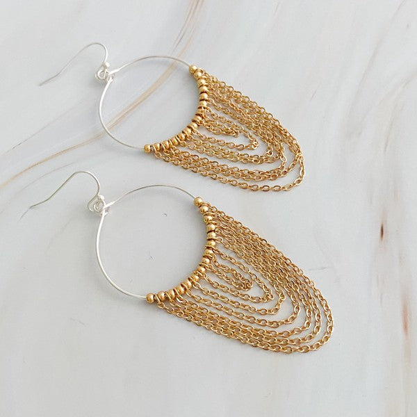 Chain Drape Drop Hoop Earrings