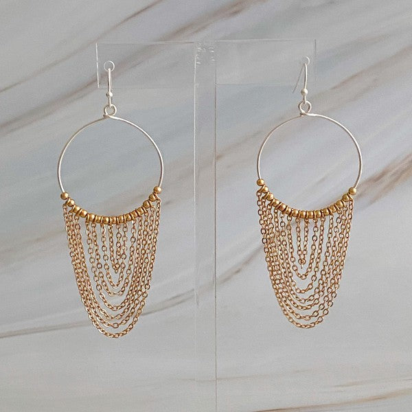 Chain Drape Drop Hoop Earrings