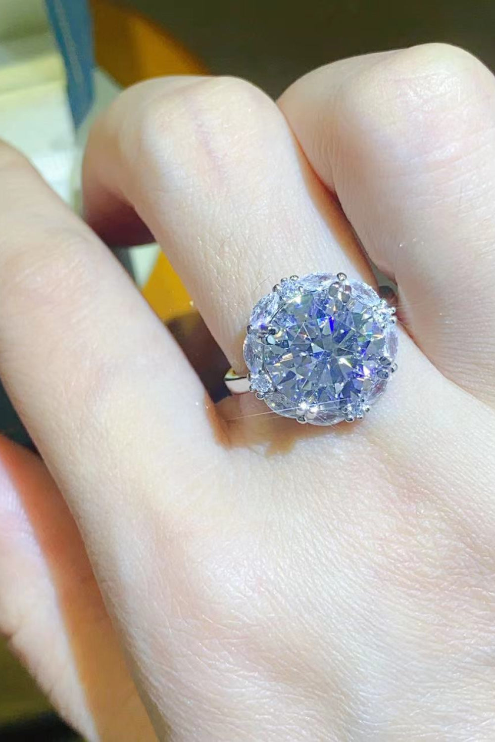 5 Carat Moissanite Sterling Silver Ring - alternate ring view
