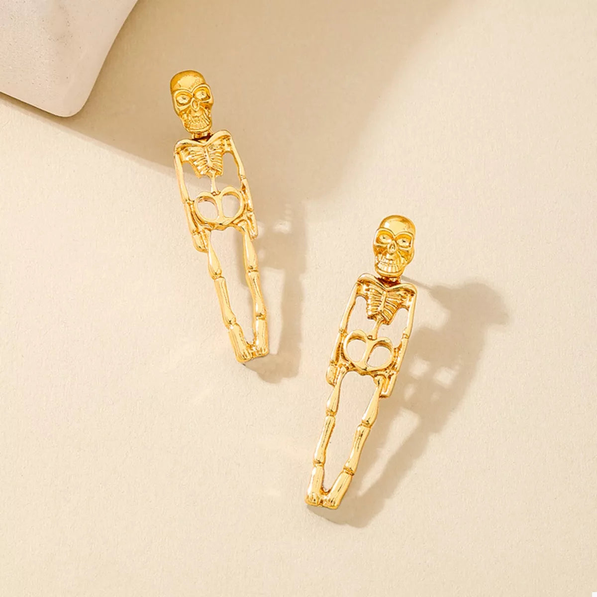 Halloween 18K Gold-Plated Skeleton Earrings - alternate earring view