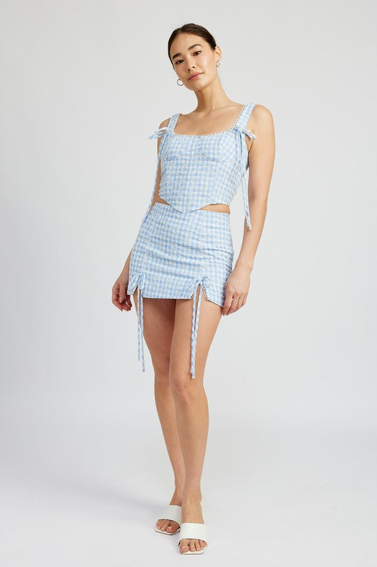 Gingham Drawstrings Skirt
