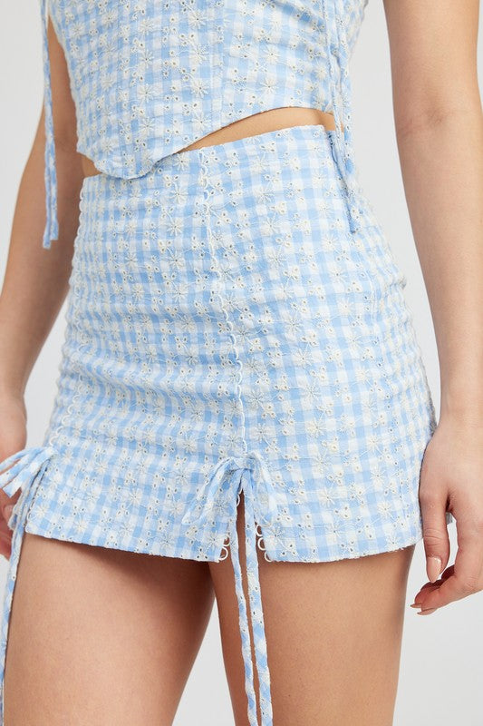 Gingham Drawstrings Skirt