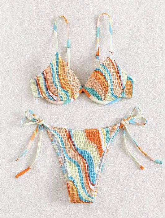 Smocked Tie Back Bikini Set