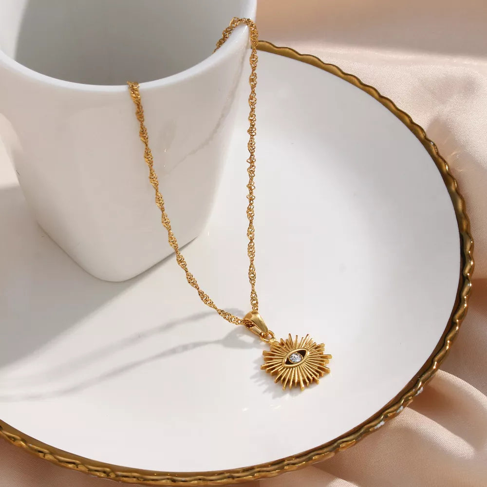 18K Gold-Plated Evil Eye Sunburst Pendant Necklace - alternate necklace view