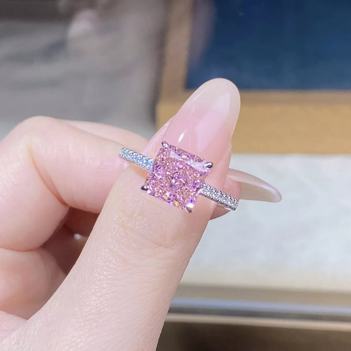 Sterling Silver Zircon Square Ring - alternate ring view