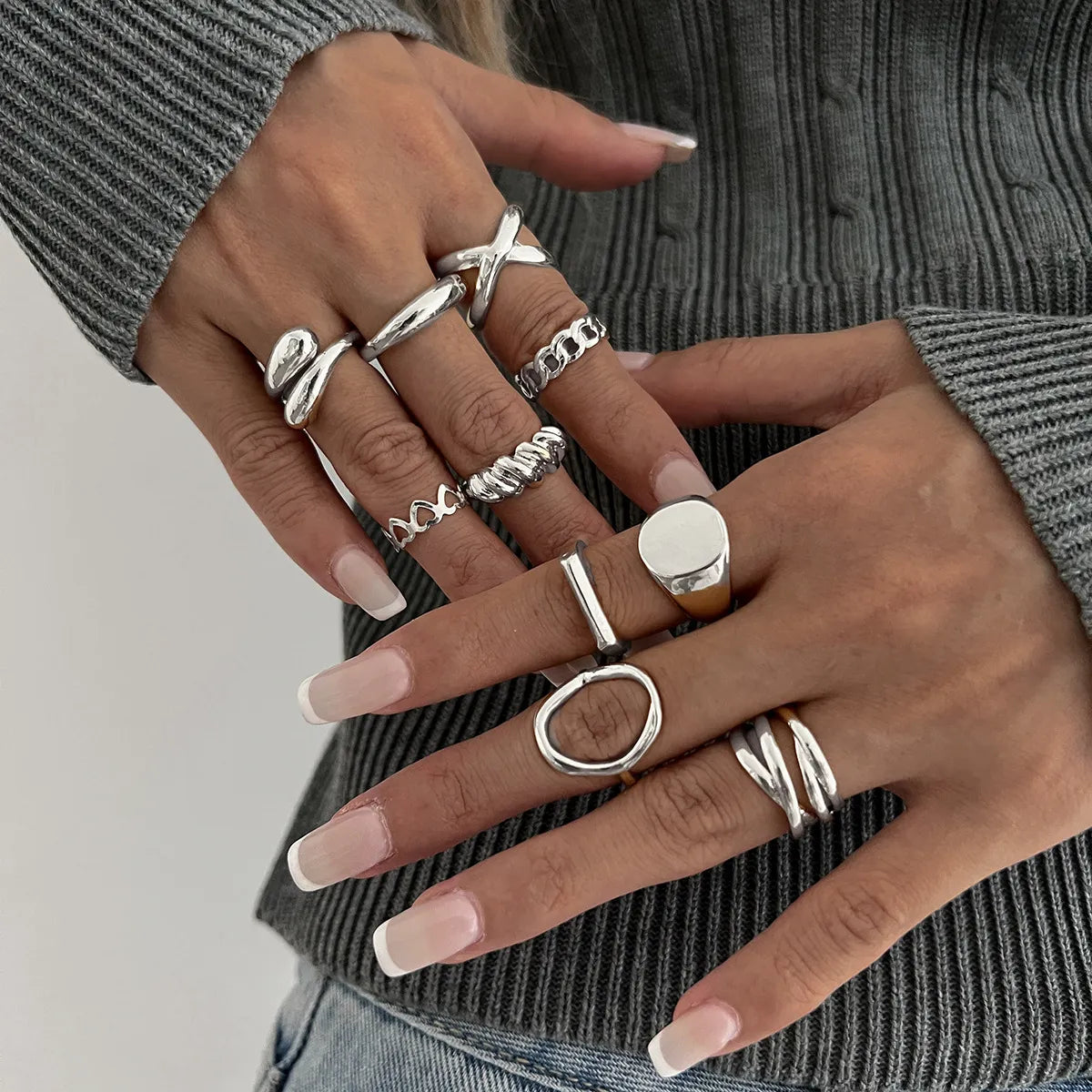 10-Piece Alloy Geometric Ring in Gold - women's ring