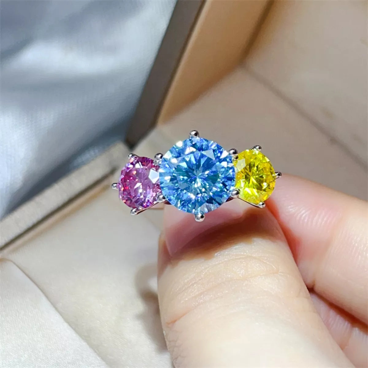 5 Carat Moissanite Sterling Silver Ring in Colorful - women's ring