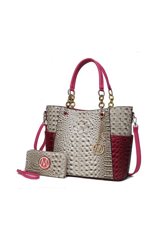 Faux Croco Embossed Tote Set