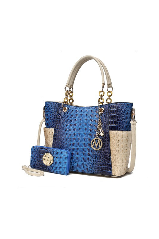 Faux Croco Embossed Tote Set