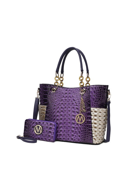 Faux Croco Embossed Tote Set