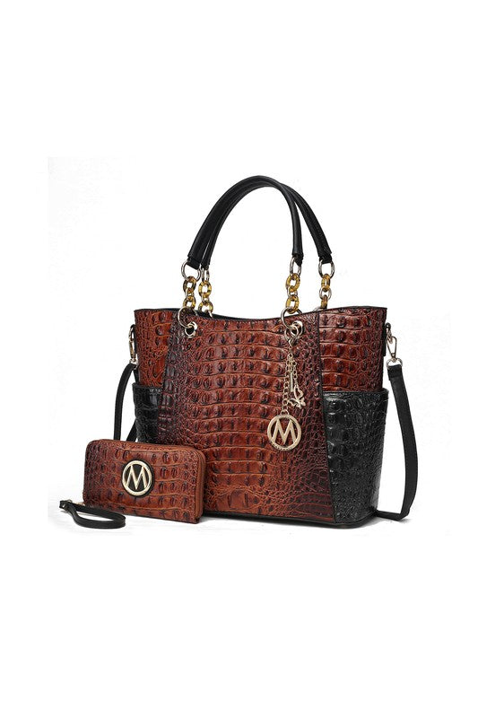 Faux Croco Embossed Tote Set