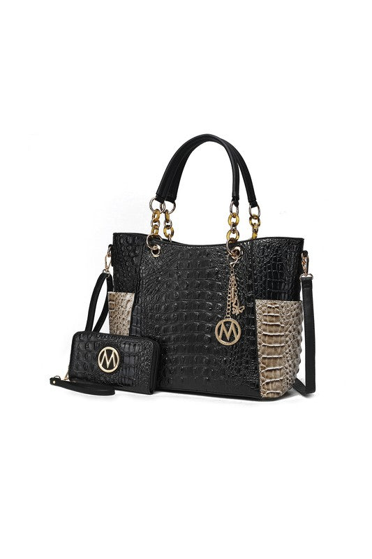 Faux Croco Embossed Tote Set