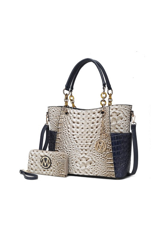 Faux Croco Embossed Tote Set