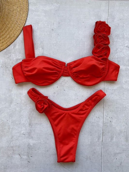 Floral-Detail Bikini Set