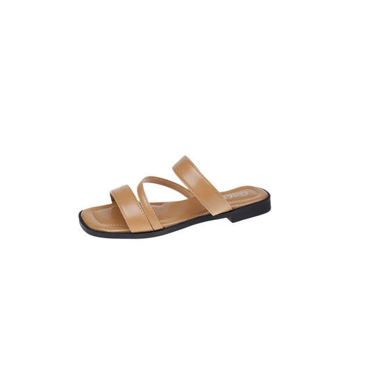 Open-Toe Flats Sandals in Khaki - women's flat sandals