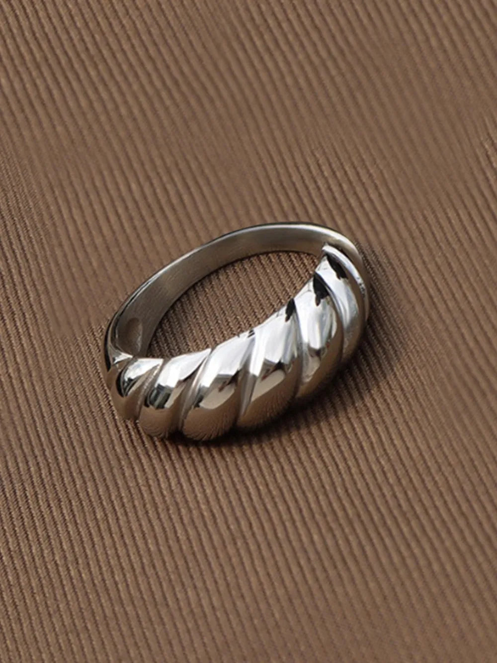 Ribbed Titanium Steel Ring in Silver - women's ring