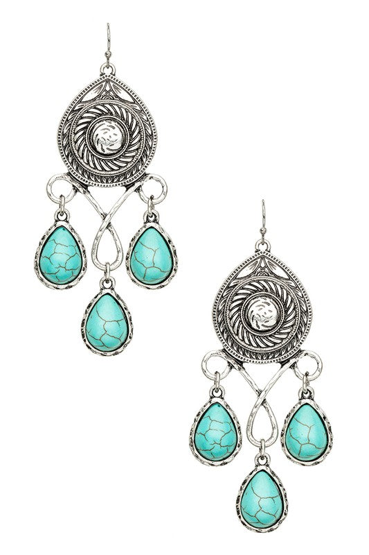 Color Stone Drop Earrings