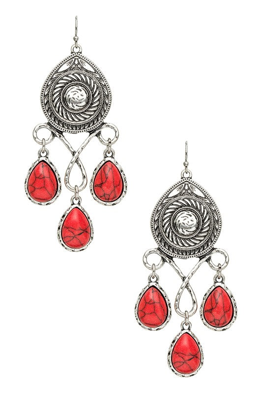 Color Stone Drop Earrings