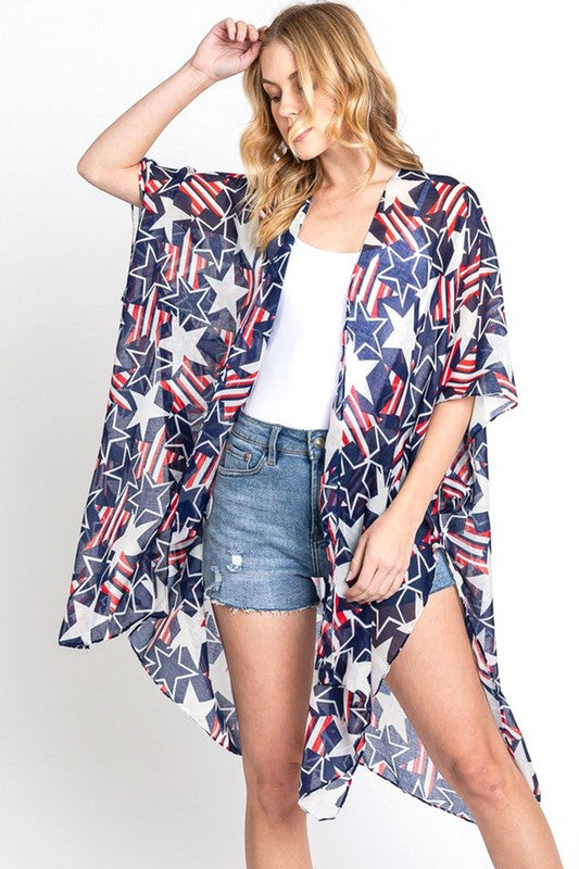 American Flag Mix Printed  Kimono