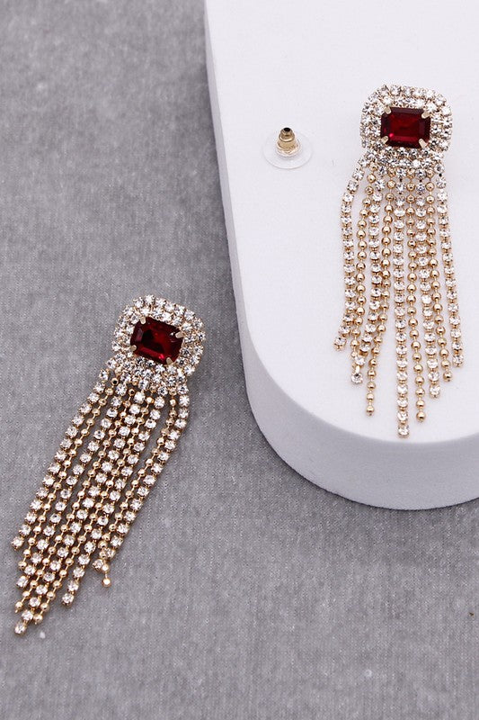 Gemstone Pave Tassle Earring