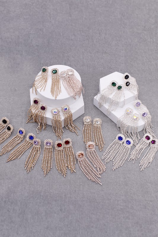Gemstone Pave Tassle Earring