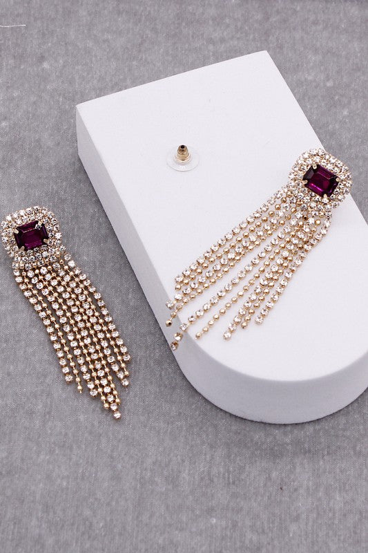 Gemstone Pave Tassle Earring