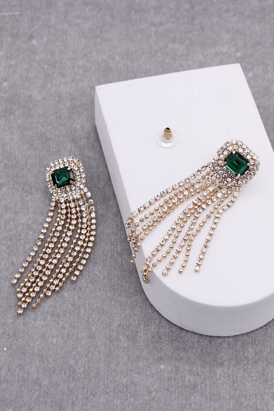 Gemstone Pave Tassle Earring