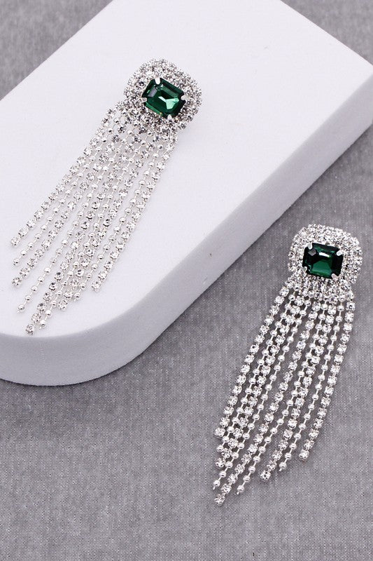 Gemstone Pave Tassle Earring
