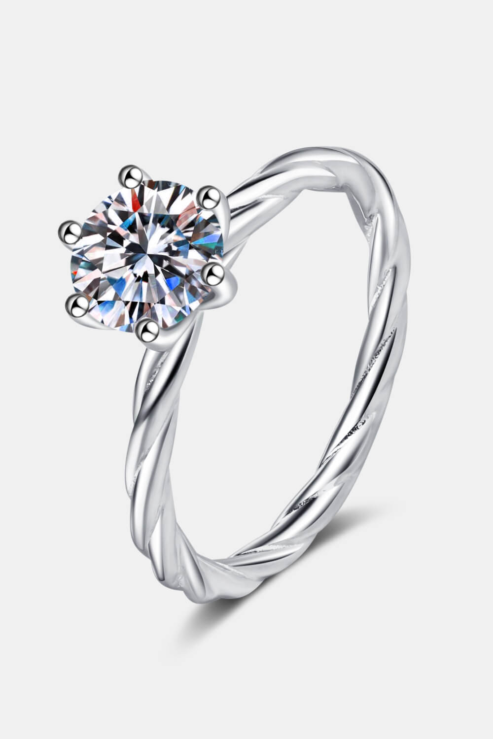 1 Carat Moissanite 6-Prong Twisted Ring in Silver - women's ring