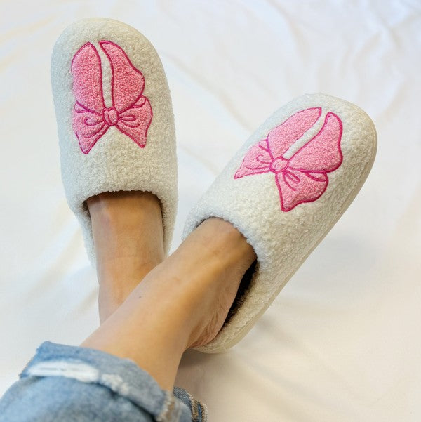 Pink Bow Cozy Slippers