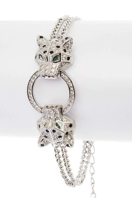 Double Leopard CZ Chain Bracelet