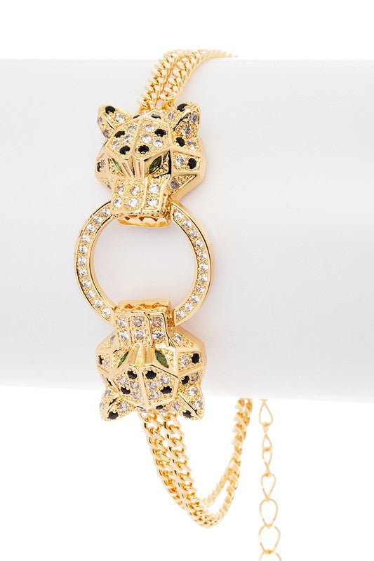 Double Leopard CZ Chain Bracelet