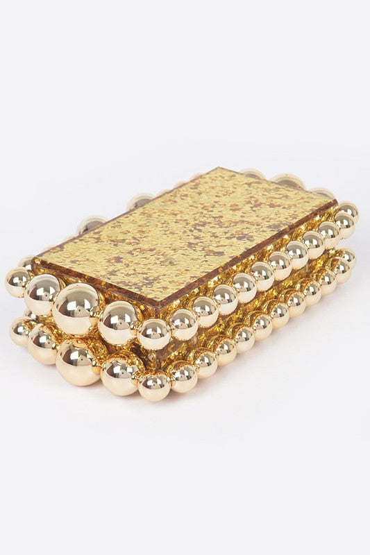 Metallic Beaded Box Clutch