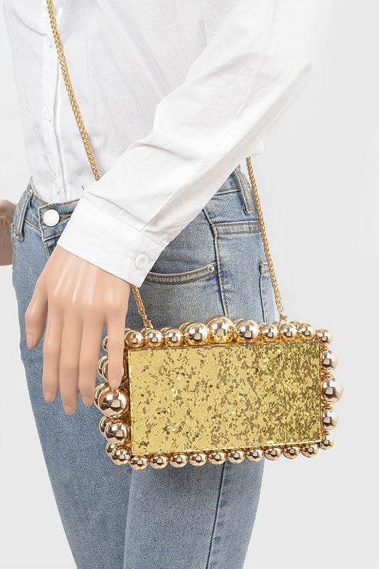 Metallic Beaded Box Clutch