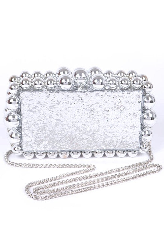 Metallic Beaded Box Clutch