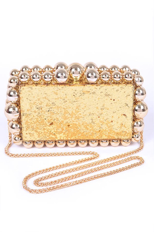 Metallic Beaded Box Clutch