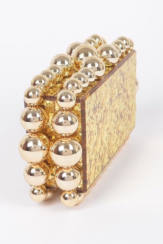 Metallic Beaded Box Clutch