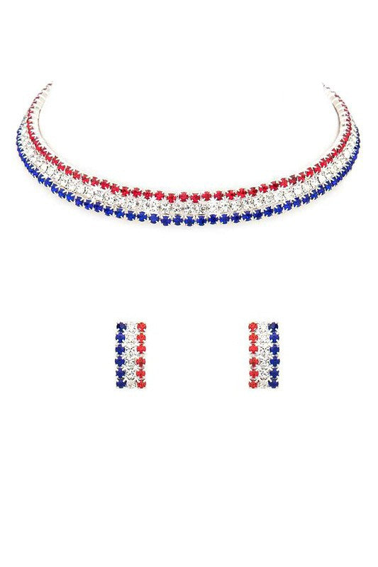 USA Rhinestone Choker Necklace Set