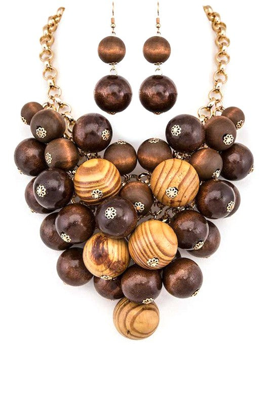 Wooden Cluster Necklace Set