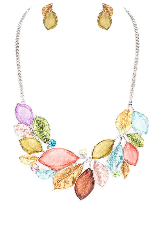 Multi-Color Leaf Necklace Set