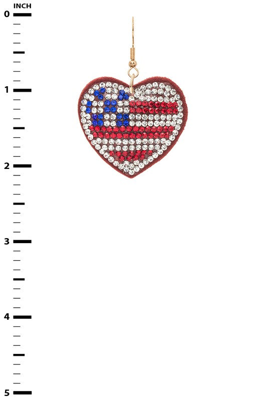 USA Flag Rhinestone Heart Earrings