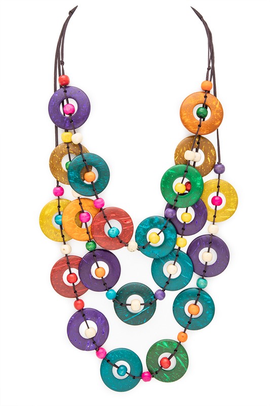 Wooden Disk Layered Necklace