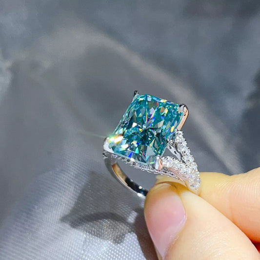 10 Carat Sterling Silver Moissanite Ring in Mint Blue - women's ring