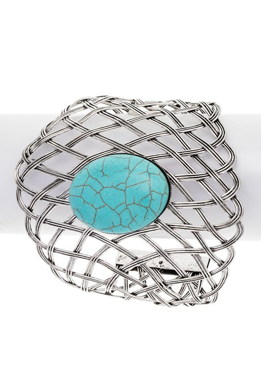 Oval Stone Wire Cuff Bracelet